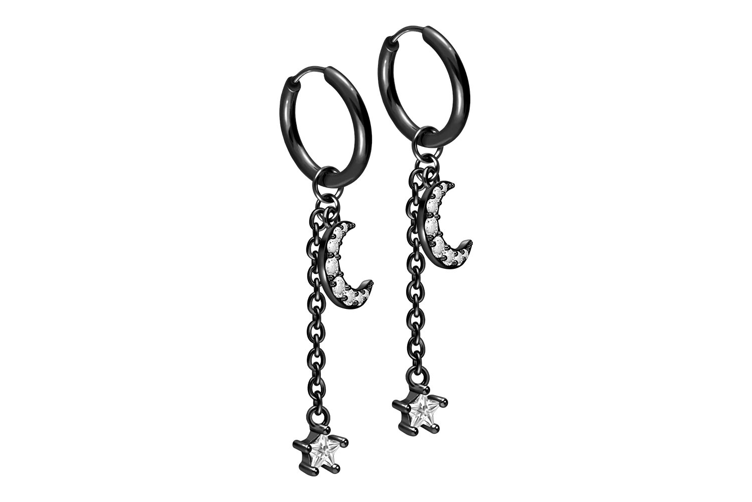 Chirurgenstahl Ohrclicker Creolen KRISTALLMOND + KRISTALLSTERN von Piercingline